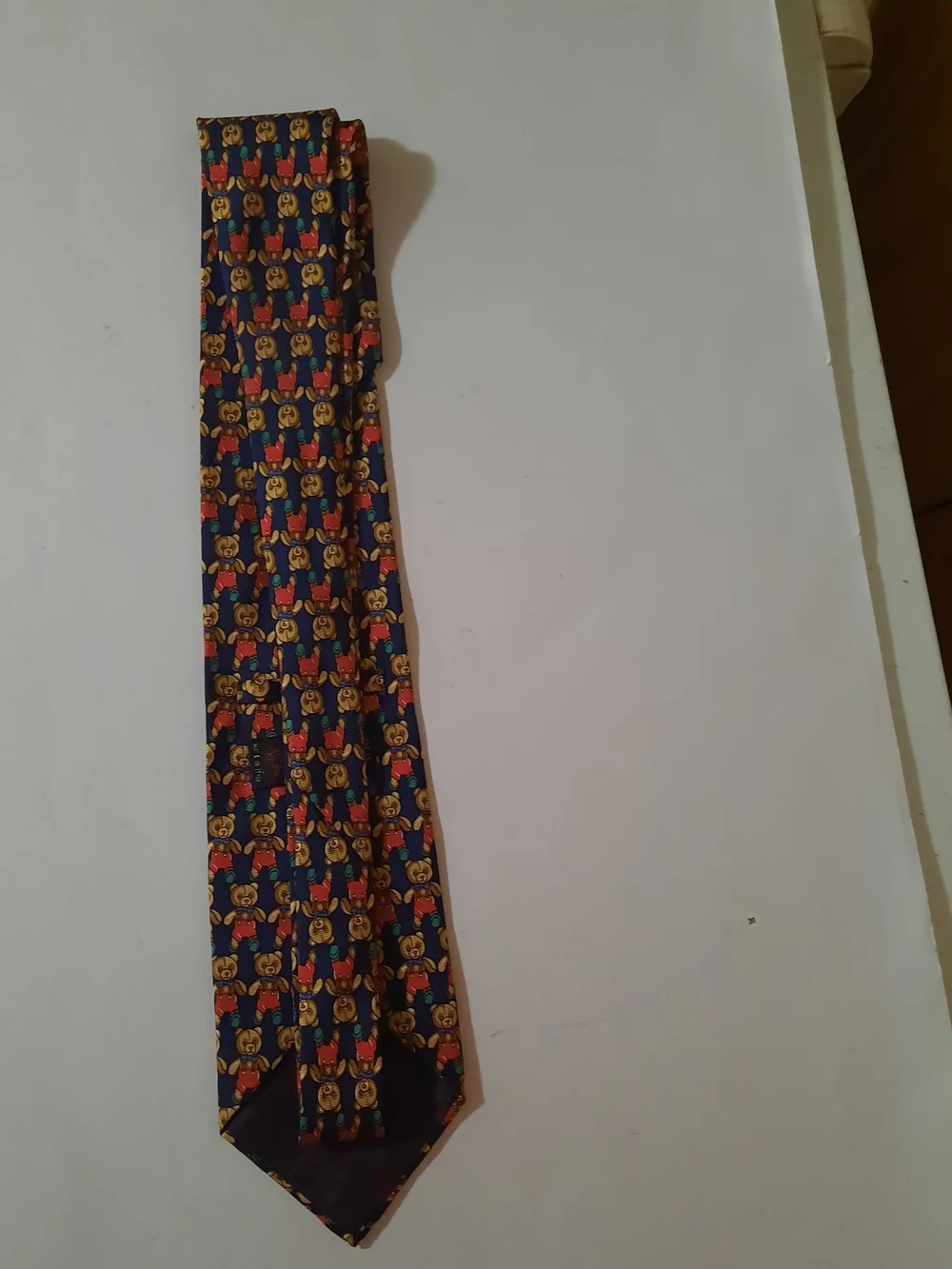 Beaufort Tie Rack Men's 100% Silk Teddy Bear Necktie Navy Blue Italy Vintage